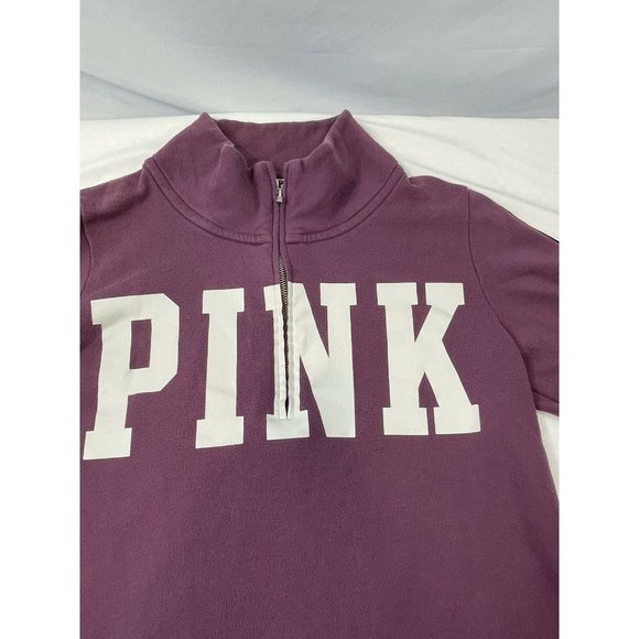 Victoria’s Secret PINK Half Zip Pullover Logo Purple Sweatshirt - Size M EUC - Picture 2 of 7